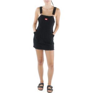Dickies Womens Black Twill Frayed Hem Mini Overall Dress Juniors NWOT